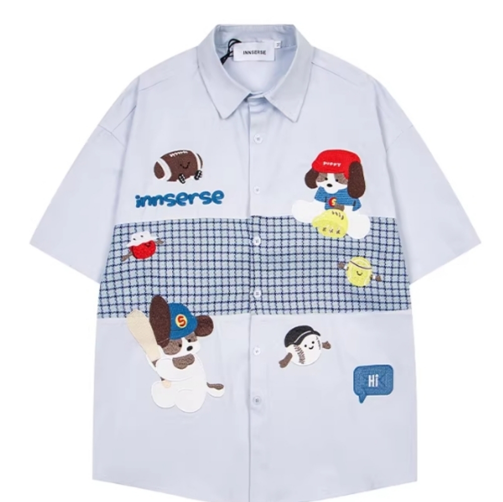 Light Blue Sports Dog Patchwork Shirt